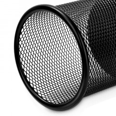 得力9172 金属网纹圆形笔筒 黑色