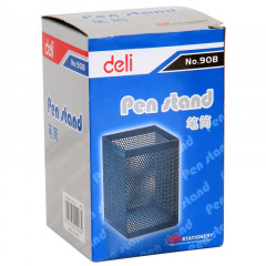 得力（deli） 908金属网纹方形笔筒 黑色