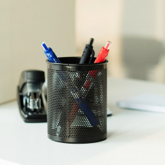 得力(deli) 909密集金属网纹圆形笔筒  黑色