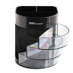 得力9147笔筒 三层多功能笔筒 塑料笔筒  黑色